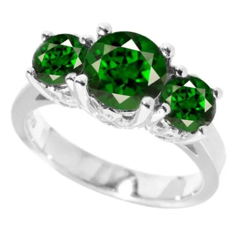 Sterling Silver Round Green Emerald Three stone Ring sold by Zulily
