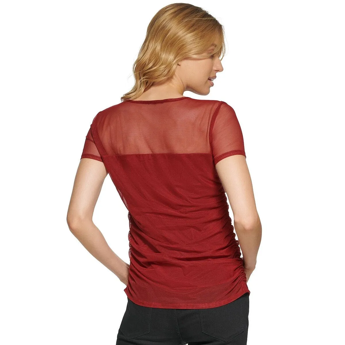 DKNY Women's Sheer Yoke Mesh Top Purple sold by Zulily product image thumbnail 2