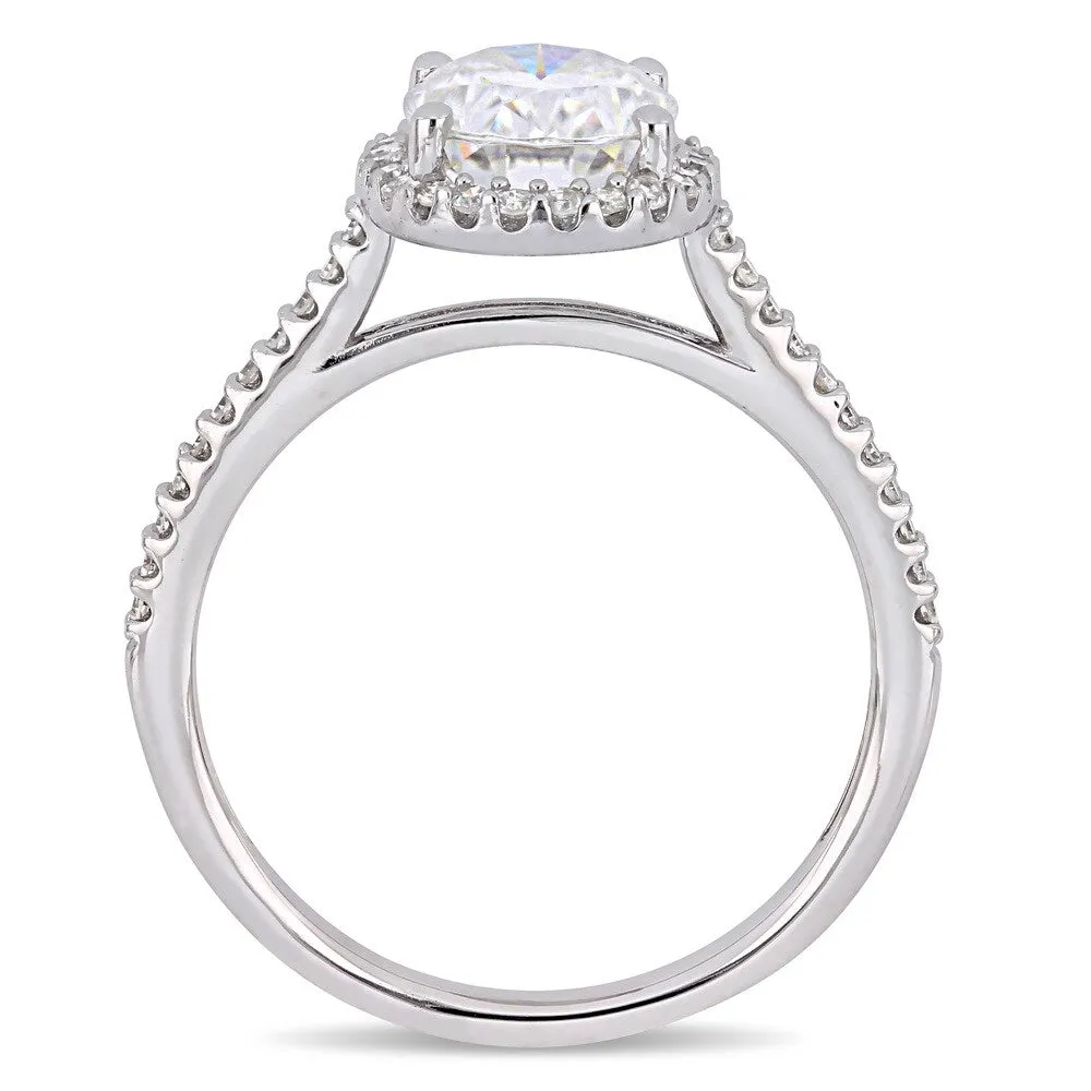 Miadora 2ct DEW Oval-cut Moissanite and 1/4ct TDW Diamond Halo Engagement Ring in 14k White Gold sold by Zulily product image thumbnail 2