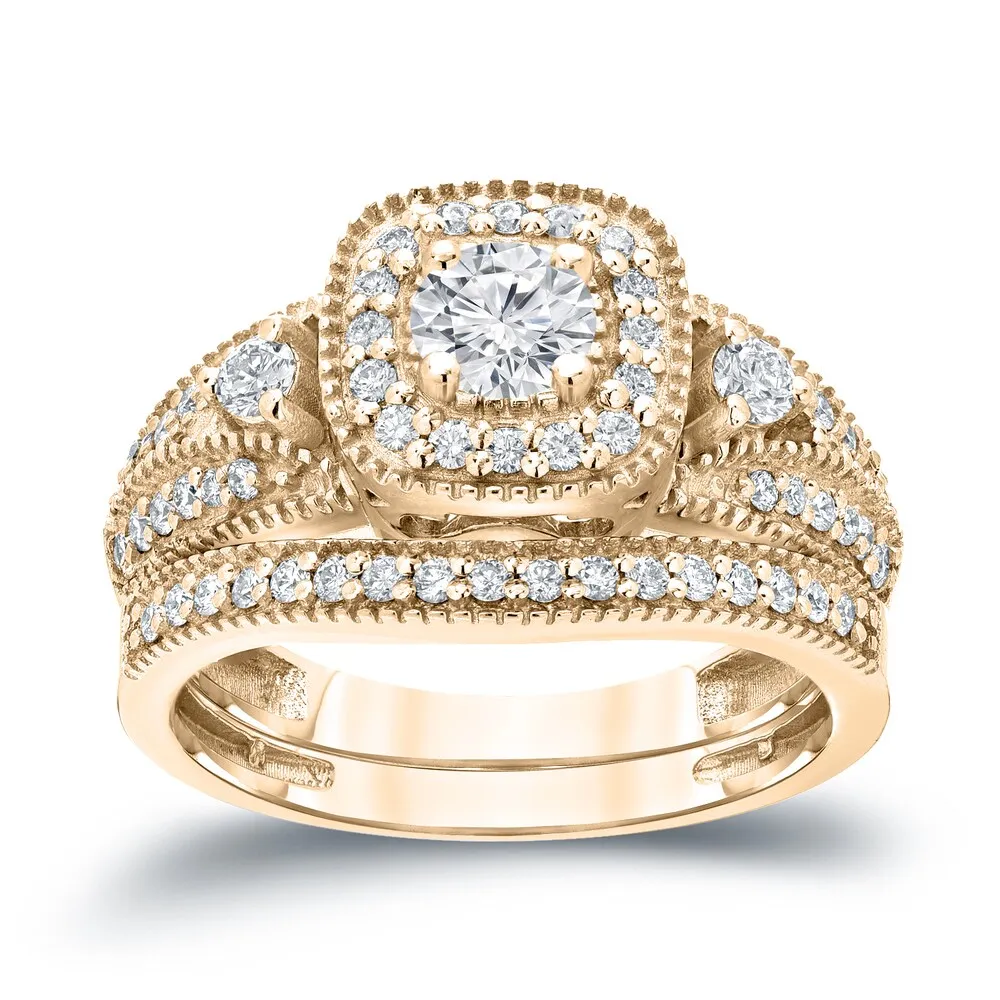 Auriya Vintage Inspired 3/4ctw Round Halo Diamond Engagement Ring Set 14k Gold sold by Zulily product image thumbnail 2