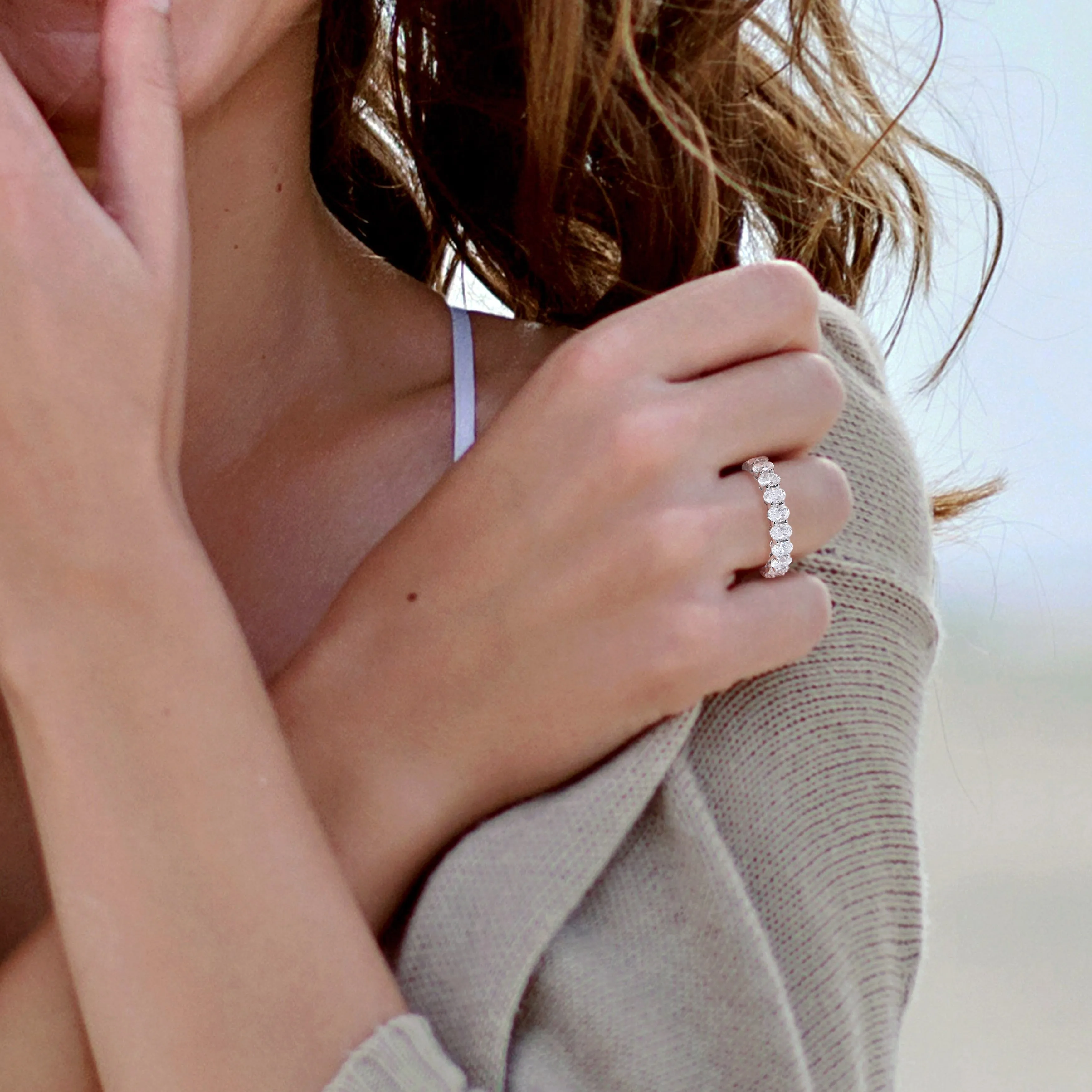 Miadora 4ct DEW Oval Created Moissanite Eternity Ring in 14k White Gold sold by Zulily product image thumbnail 5