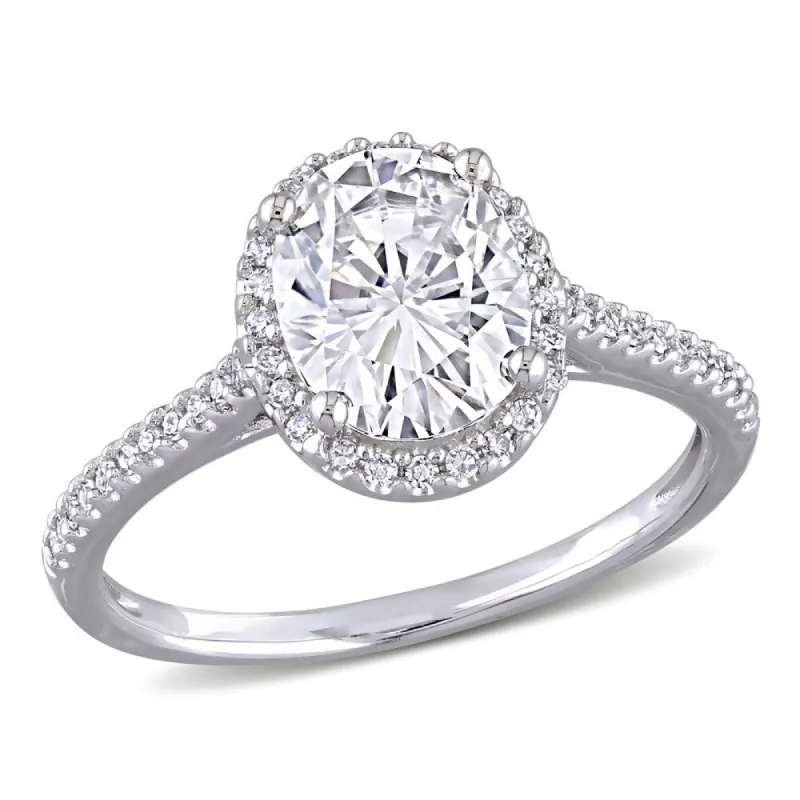Miadora 2ct DEW Oval-cut Moissanite and 1/4ct TDW Diamond Halo Engagement Ring in 14k White Gold sold by Zulily