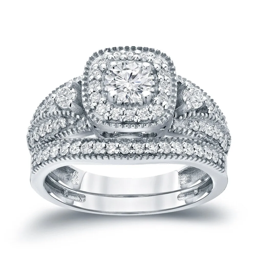 Auriya Vintage Inspired 3/4ctw Round Halo Diamond Engagement Ring Set 14k Gold sold by Zulily