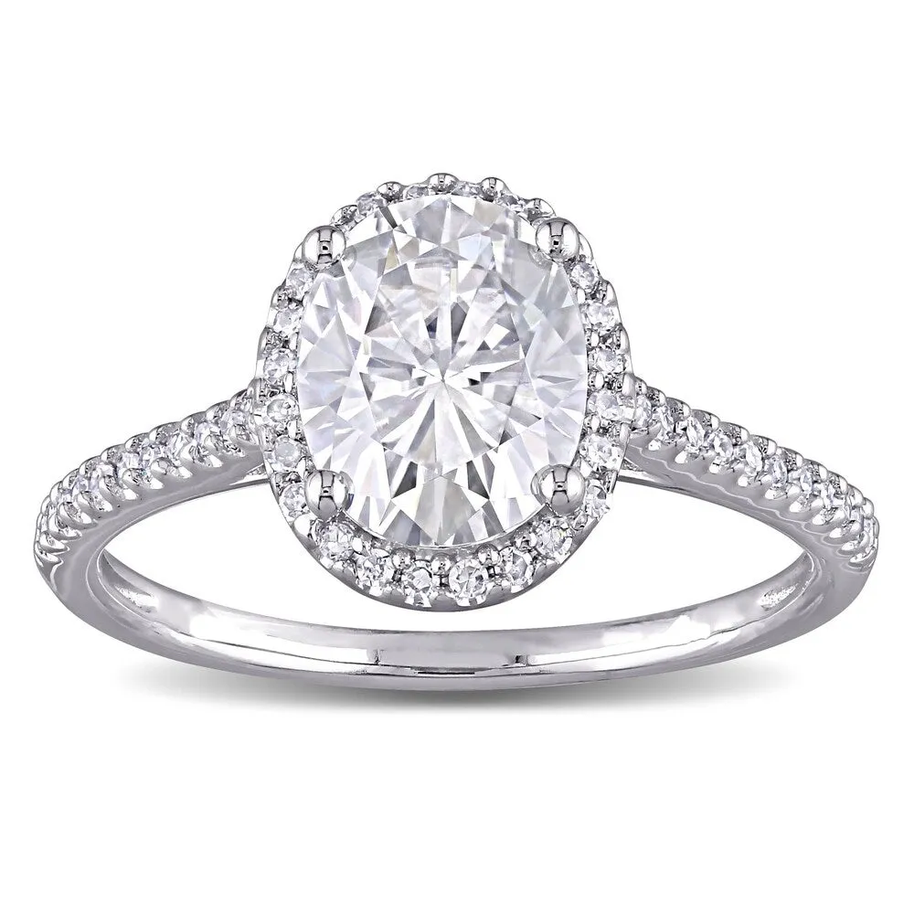 Miadora 2ct DEW Oval-cut Moissanite and 1/4ct TDW Diamond Halo Engagement Ring in 14k White Gold sold by Zulily product image thumbnail 4