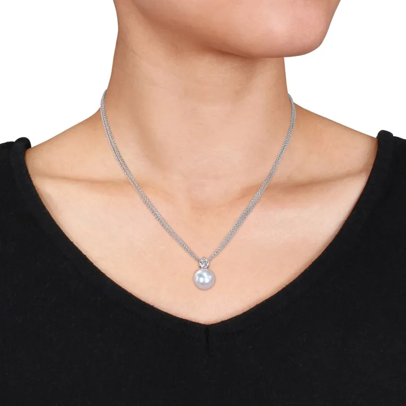 Miadora Sterling Silver Cultured Freshwater Pearl and White Topaz Multi-Chain Necklace (11-12 MM) sold by Zulily