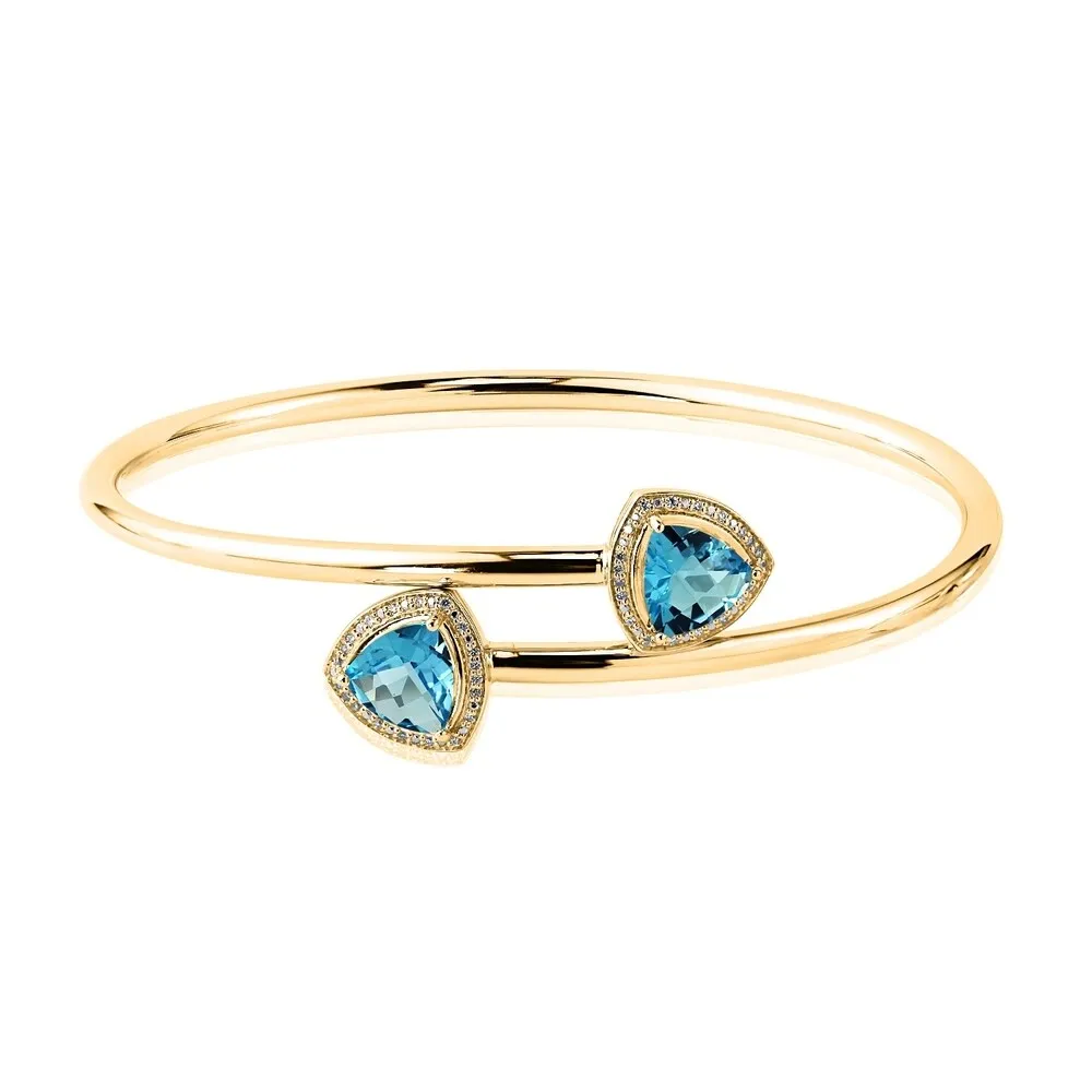 Auriya 3 3/4ct Trillion-Cut Swiss-Blue Topaz Gold over Silver Bangle Bracelet with Diamond Accents sold by Zulily product image thumbnail 2
