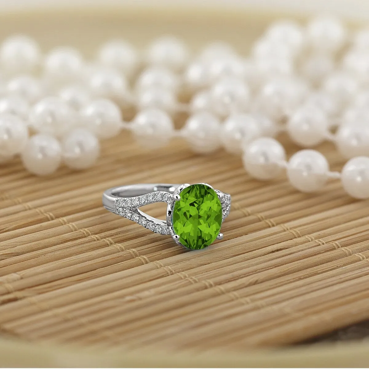 Auriya 3 1/3ct Fancy Oval Peridot and Diamond Engagement Ring 1/3cttw 14k Gold sold by Zulily