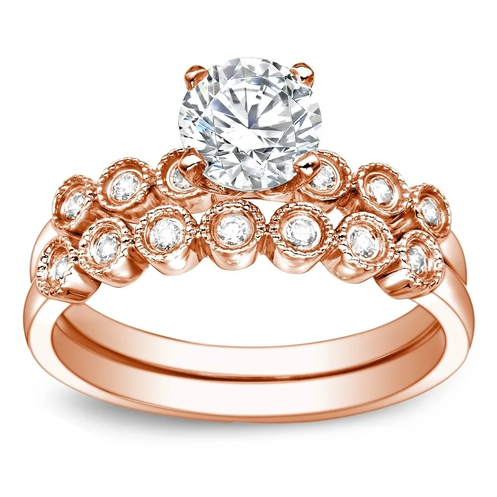 Auriya 1ct TW Vintage Moissanite and Diamond Engagement Ring Set 14K Gold sold by Zulily product image thumbnail 3