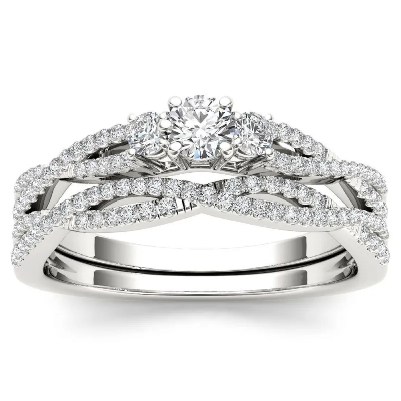 De Couer IGI Certified 14k White Gold 1/2ct TDW Diamond Three-Stone Anniversary Ring with One Band sold by Zulily