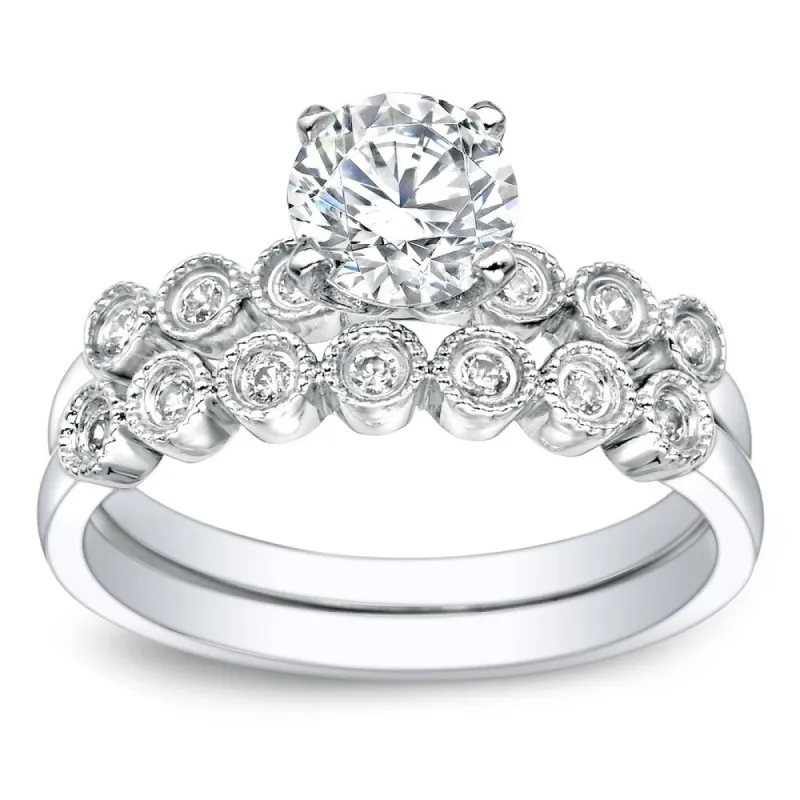 Auriya 1ct TW Vintage Moissanite and Diamond Engagement Ring Set 14K Gold sold by Zulily