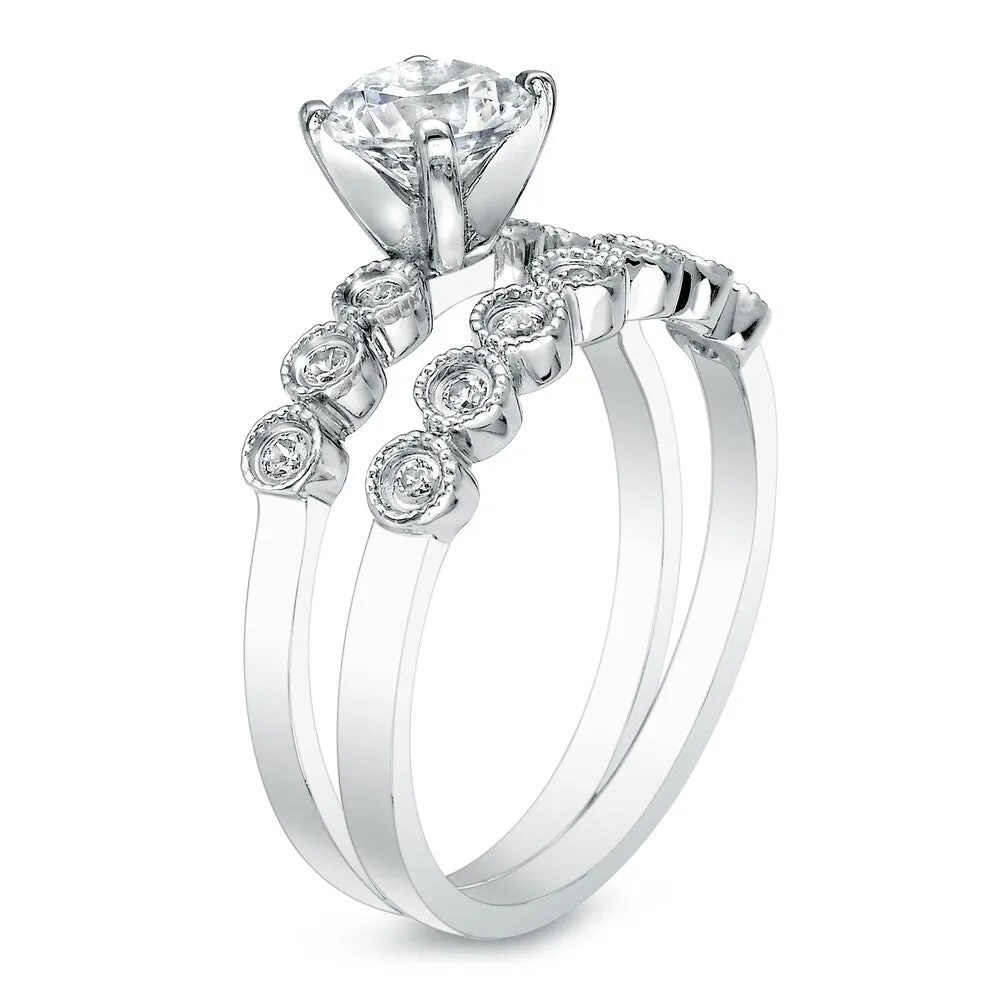 Auriya 1ct TW Vintage Moissanite and Diamond Engagement Ring Set 14K Gold sold by Zulily product image thumbnail 4