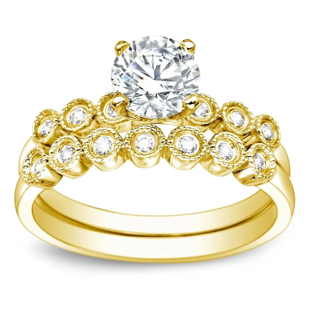 Auriya 1ct TW Vintage Moissanite and Diamond Engagement Ring Set 14K Gold sold by Zulily product image thumbnail 2