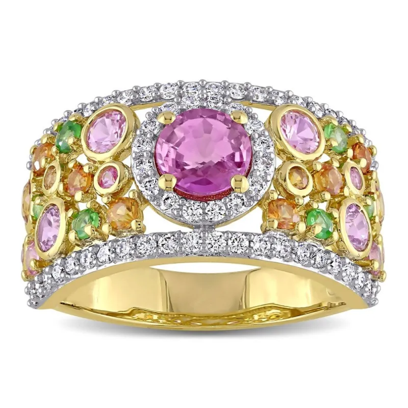 Miadora 14k Yellow Gold Multi-Color Sapphire Tsavorite and 1/2ct TDW Diamond Cluster Band Ring sold by Zulily