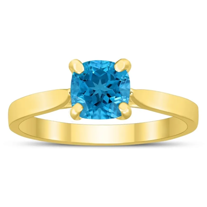 Square Princess Cut 6MM Blue Topaz Solitaire Ring in 10K Yellow Gold sold by Zulily