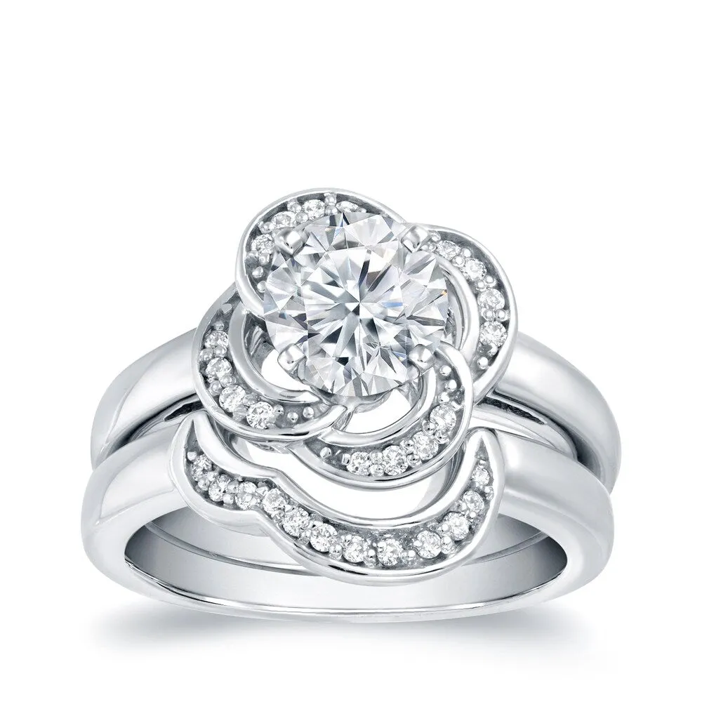 Auriya Unique Floral 3/4ct TDW Round Diamond Engagement Ring Set 14k White Gold Certified sold by Zulily