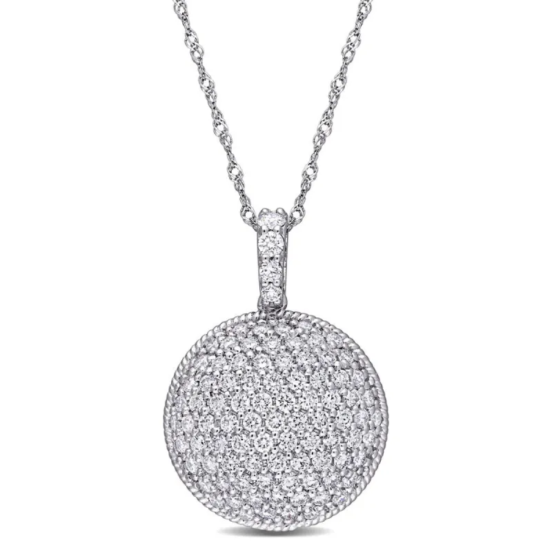 Miadora 14k White Gold 1 1/8ct TDW Diamond Circle Clustered Drop Necklace sold by Zulily