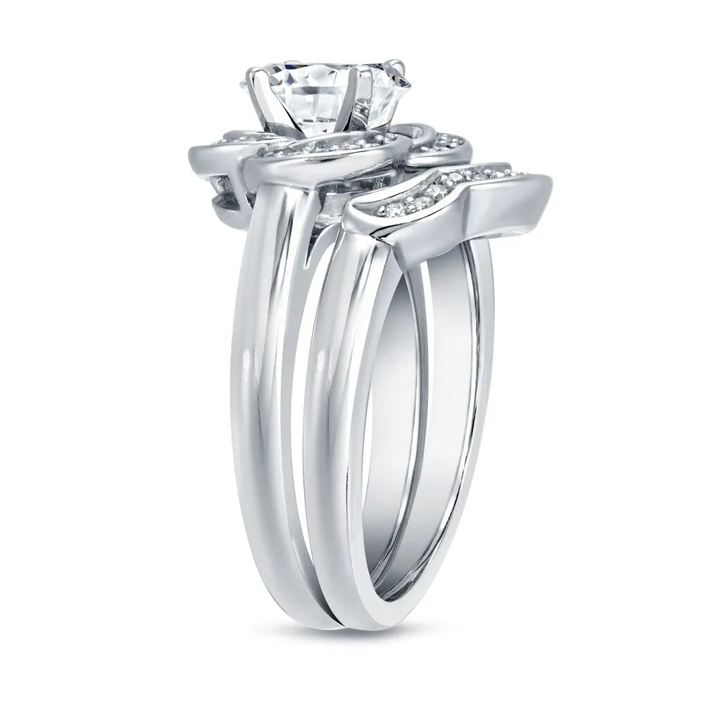 Auriya Unique Floral 3/4ct TDW Round Diamond Engagement Ring Set 14k White Gold Certified sold by Zulily product image thumbnail 2