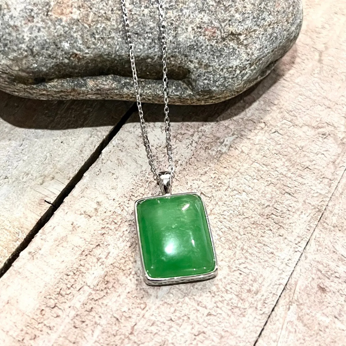 Vera & Co. Stering Silver Rectangular Shape Green Jade Charm Necklace sold by Zulily