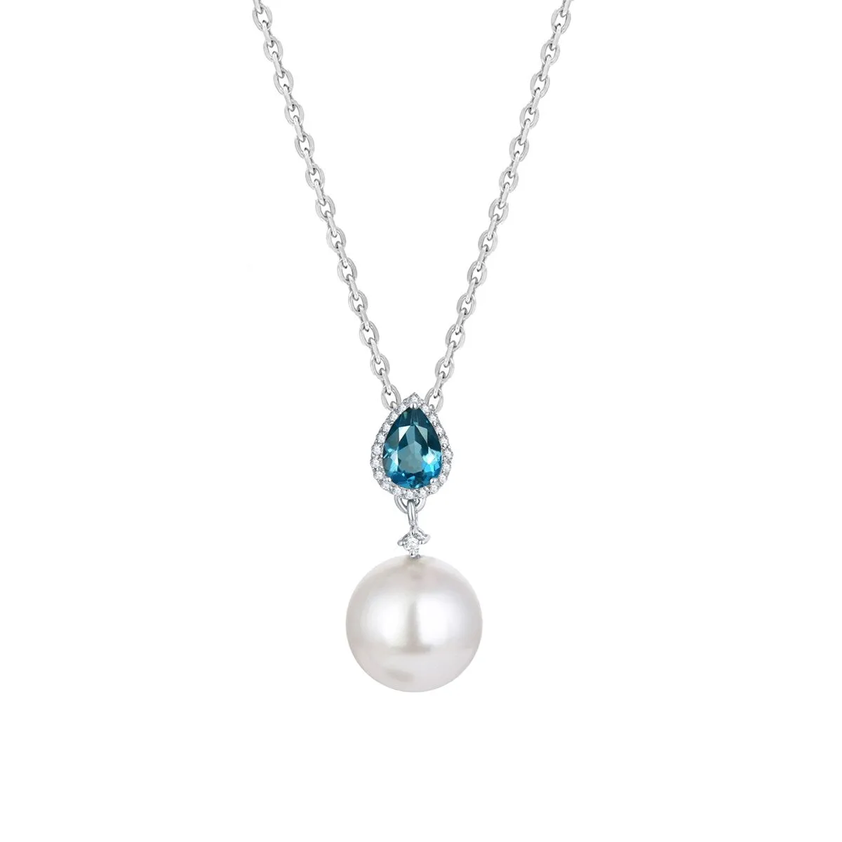 Sterling Silver Shell Pearl, Natural London Blue Topaz and White Topaz Drop Pendant with 18" Chain sold by Zulily