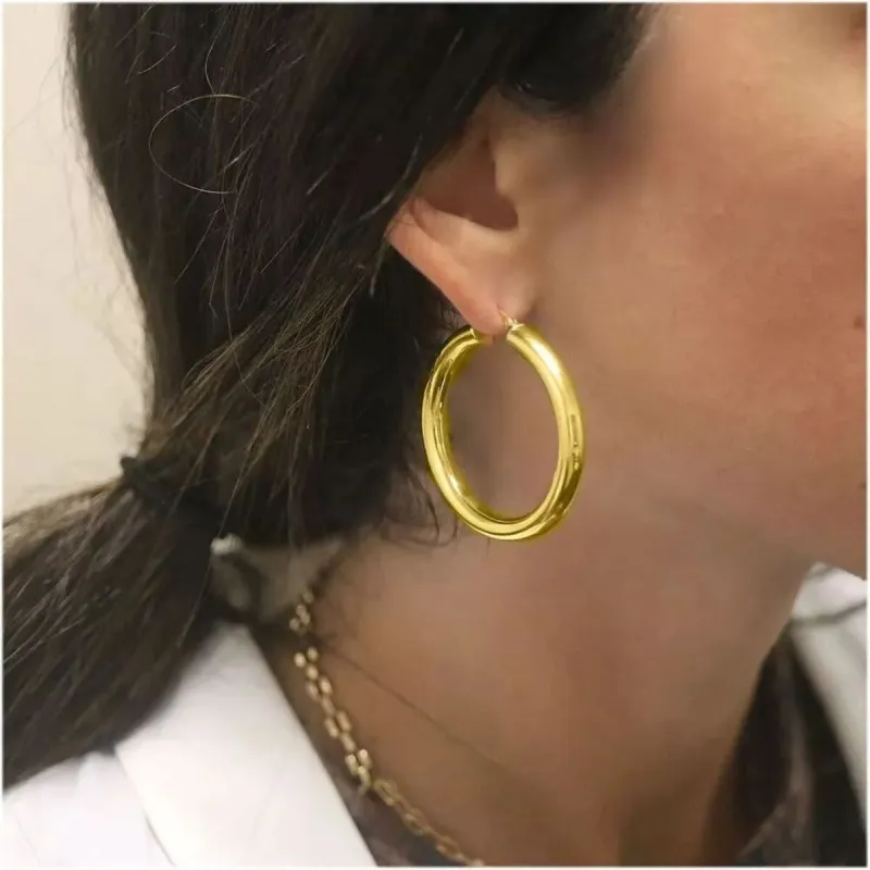 5MM Thick 925 Sterling Silver 40MM Gold French Lock Hoop Earrings sold by Zulily