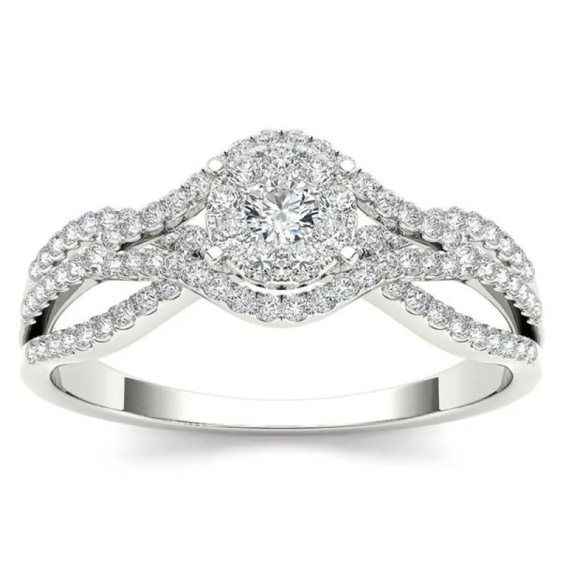 De Couer IGI Certified 10k White Gold 1/2ct TDW Diamond Halo Engagement Ring sold by Zulily