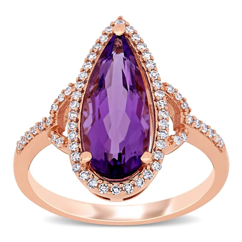 Miadora 14k Rose Gold Pear-cut Amethyst and 1/4ct TDW Diamond Halo Cocktail Ring sold by Zulily