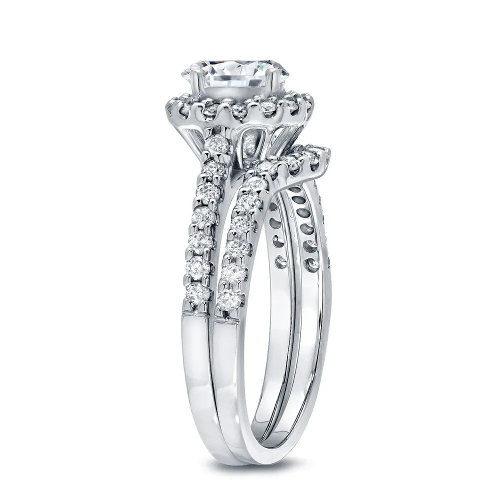 Auriya 1 1/4ct TDW Round Diamond Halo Engagement Ring Set 14k White Gold Certified sold by Zulily product image thumbnail 2