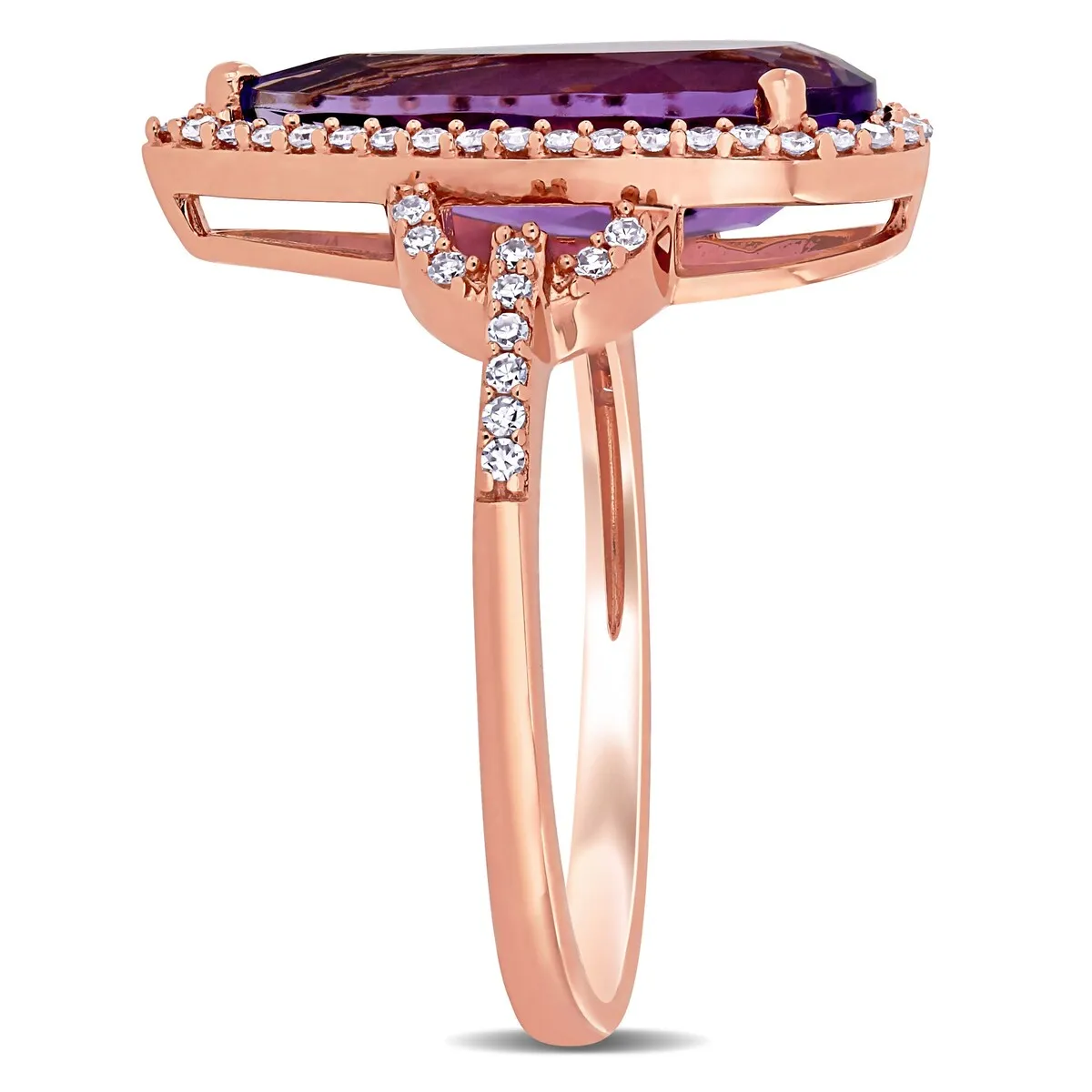 Miadora 14k Rose Gold Pear-cut Amethyst and 1/4ct TDW Diamond Halo Cocktail Ring sold by Zulily product image thumbnail 2