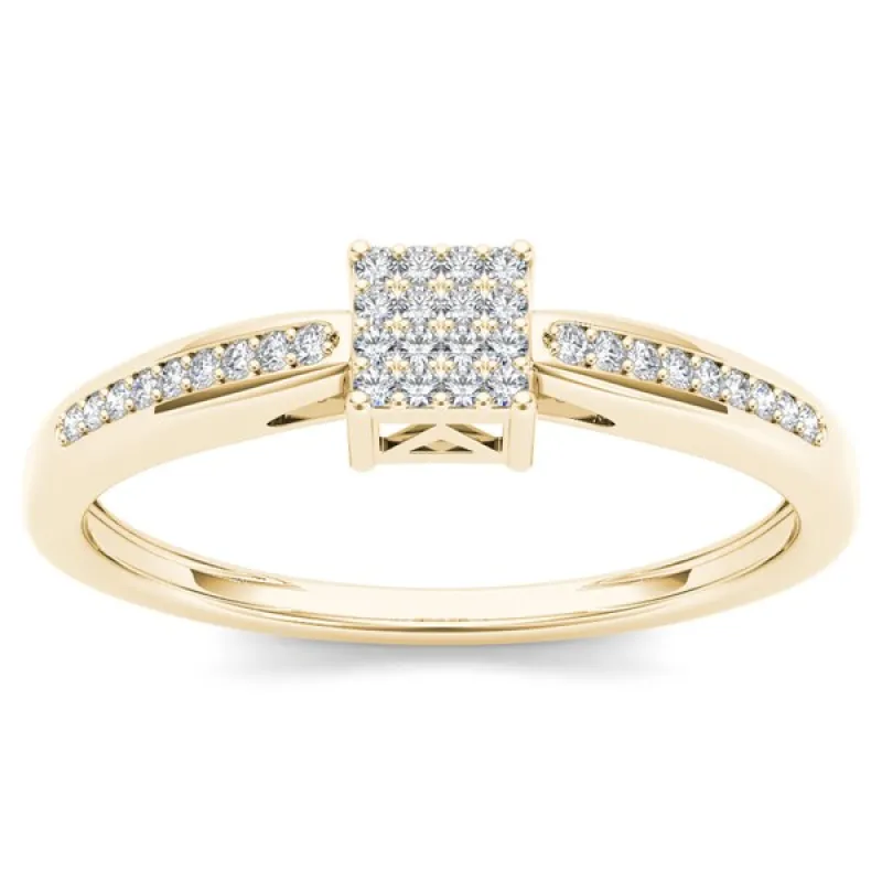 De Couer 10k Yellow Gold 1/10ct TDW Diamond Cluster Engagement Ring sold by Zulily