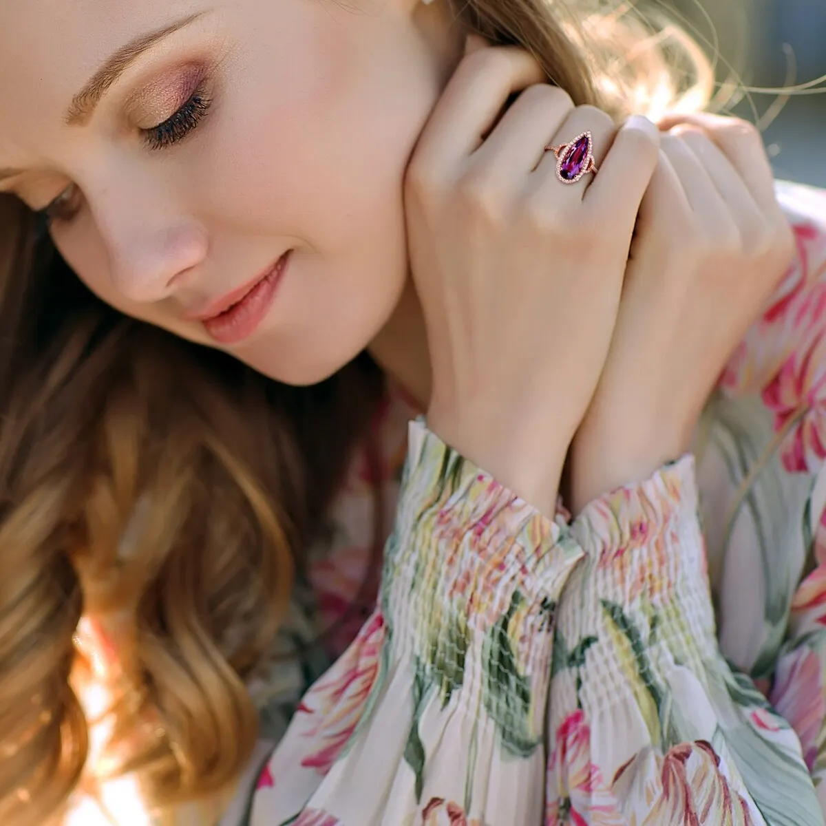 Miadora 14k Rose Gold Pear-cut Amethyst and 1/4ct TDW Diamond Halo Cocktail Ring sold by Zulily product image thumbnail 3