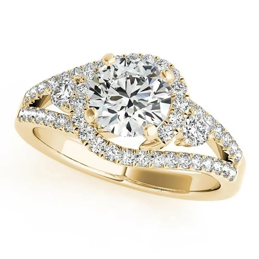 Auriya Modern 3-Stone 3/4ct Moissanite and 3/4ctw Halo Diamond Engagement Ring 14K Gold sold by Zulily product image thumbnail 2