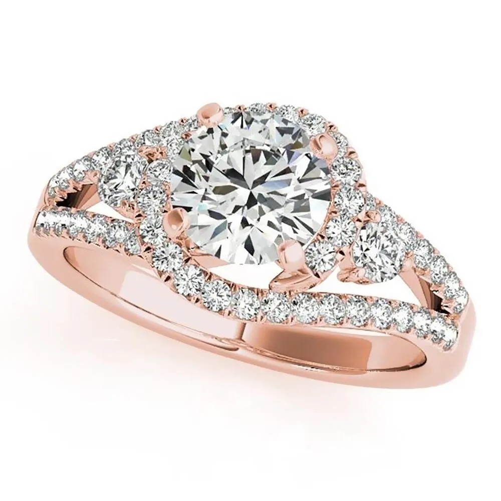 Auriya Modern 3-Stone 3/4ct Moissanite and 3/4ctw Halo Diamond Engagement Ring 14K Gold sold by Zulily product image thumbnail 3