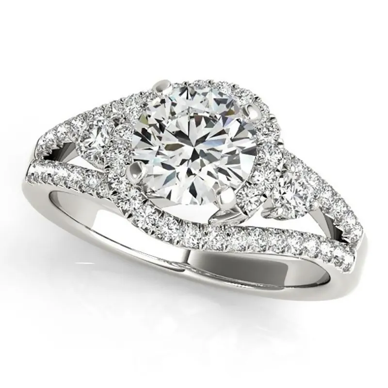 Auriya Modern 3-Stone 3/4ct Moissanite and 3/4ctw Halo Diamond Engagement Ring 14K Gold made by Zulily