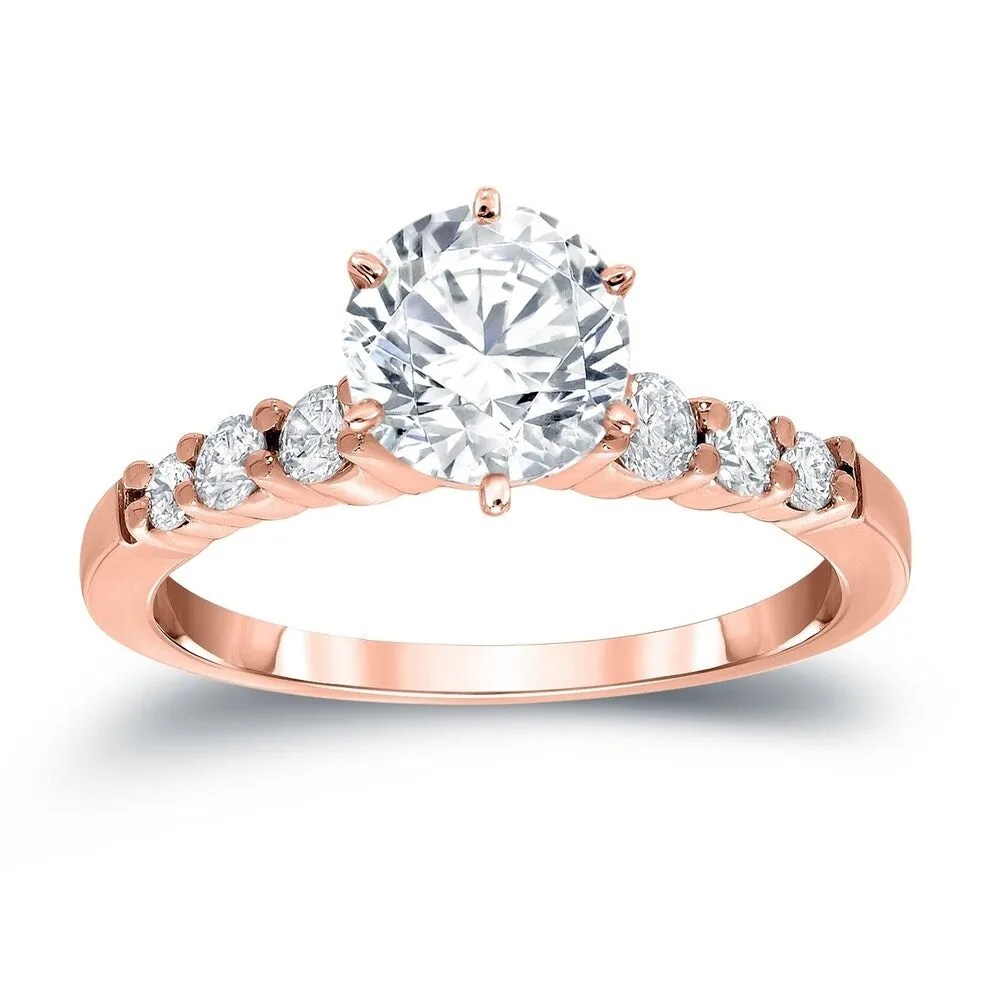 Auriya Classic 1 carat Round Moissanite and 1/3ct Side Stone Diamond Engagement Ring 14K Gold sold by Zulily product image thumbnail 3