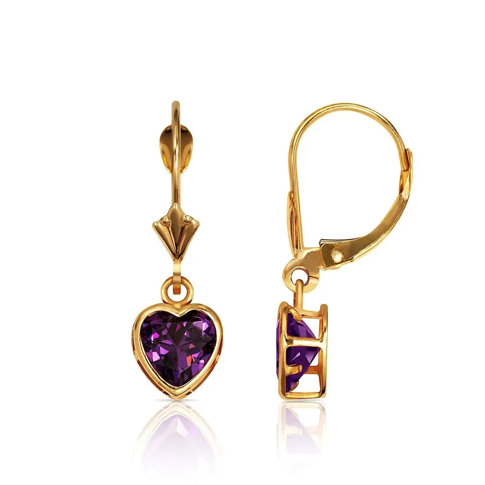 Curata Solid 14k Yellow Gold Birthstone Heart-Shaped Cubic Zirconia Bezel Dangle Leverback Earrings (6mm x 25mm) sold by Zulily product image thumbnail 2