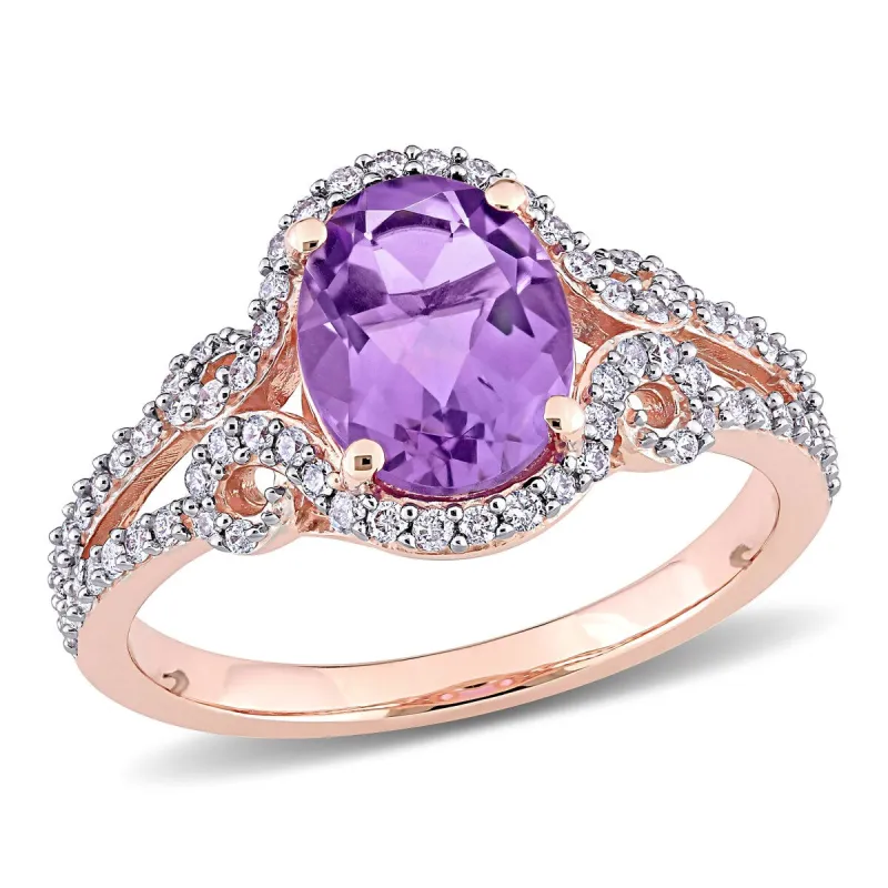Miadora 14k Rose Gold Oval-cut Amethyst and 1/3ct TDW Diamond Halo Split Shank Engagement Ring sold by Zulily