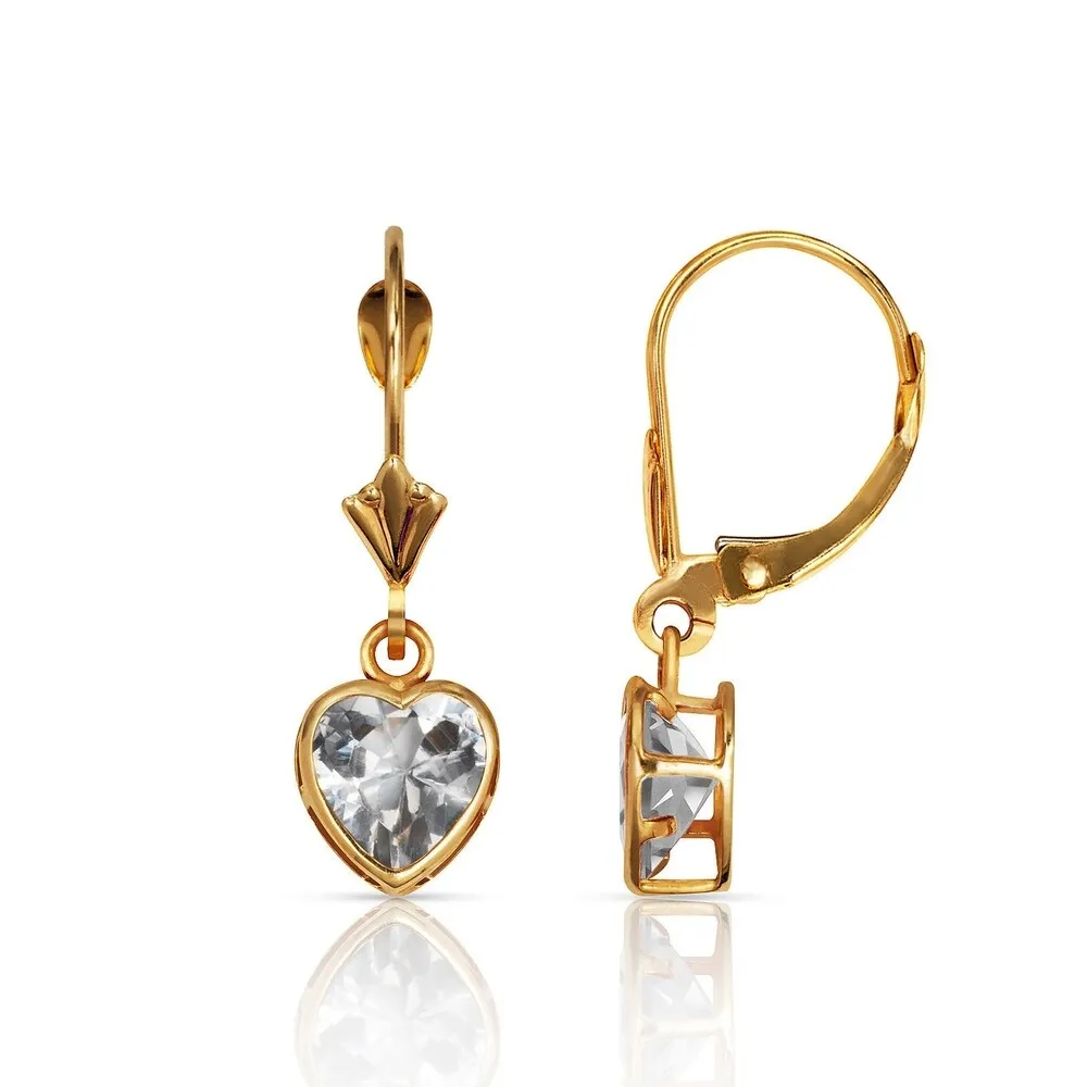 Curata Solid 14k Yellow Gold Birthstone Heart-Shaped Cubic Zirconia Bezel Dangle Leverback Earrings (6mm x 25mm) sold by Zulily product image thumbnail 3