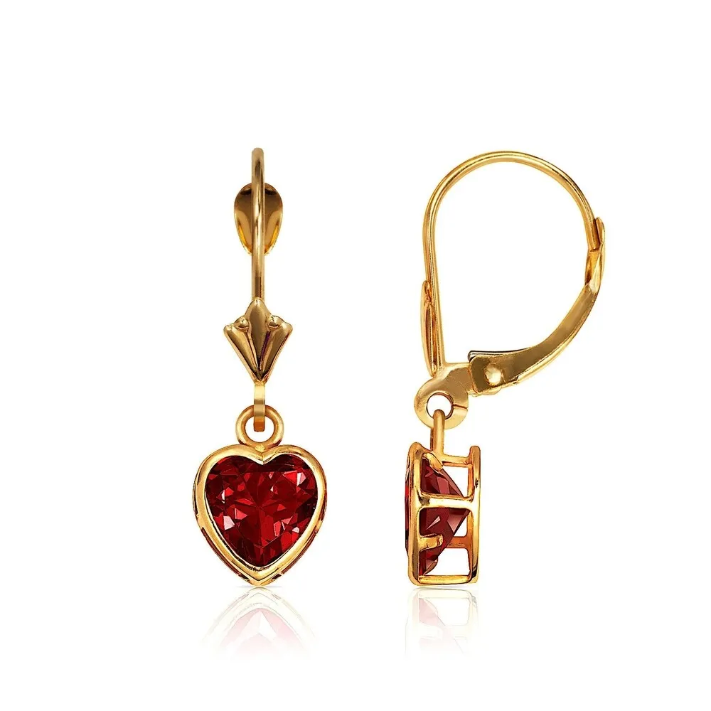 Curata Solid 14k Yellow Gold Birthstone Heart-Shaped Cubic Zirconia Bezel Dangle Leverback Earrings (6mm x 25mm) sold by Zulily