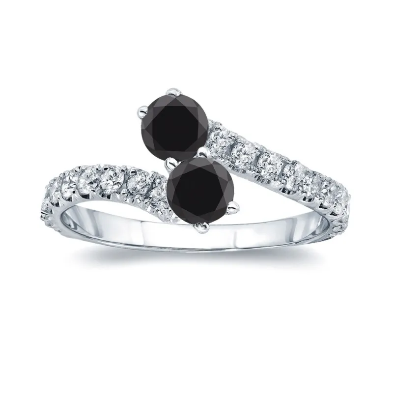 Auriya 1ctw Round 2-Stone Black Diamond Engagement Ring 14K Gold sold by Zulily