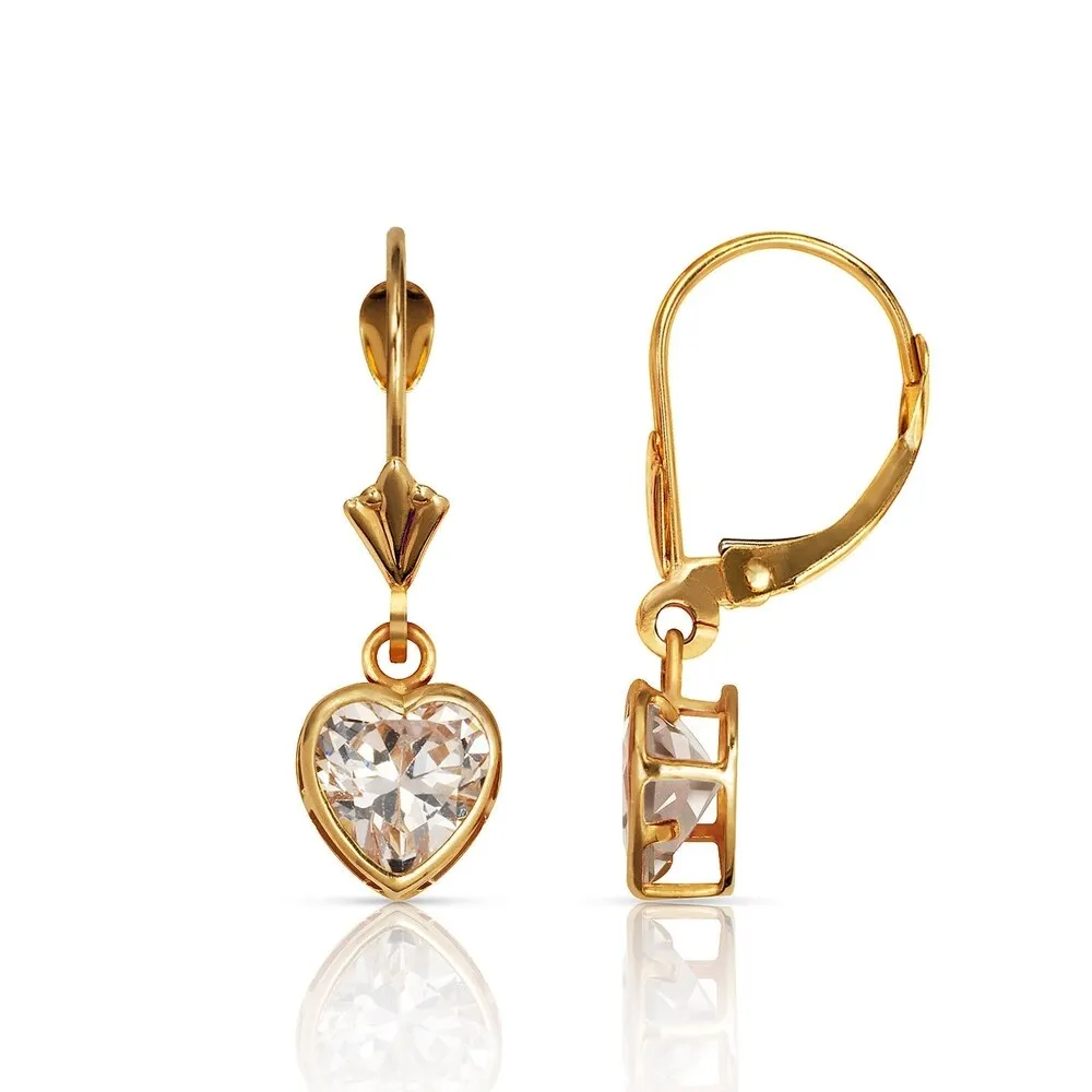 Curata Solid 14k Yellow Gold Birthstone Heart-Shaped Cubic Zirconia Bezel Dangle Leverback Earrings (6mm x 25mm) sold by Zulily product image thumbnail 4