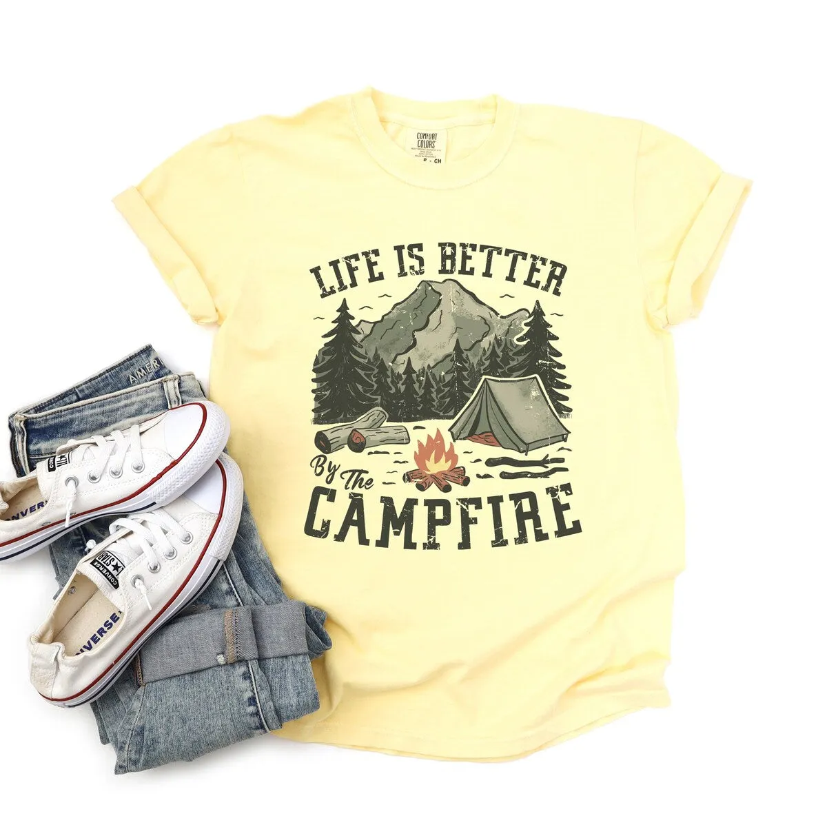 Life Is Better By The Campfire Tent Garment Dyed Tee sold by Zulily