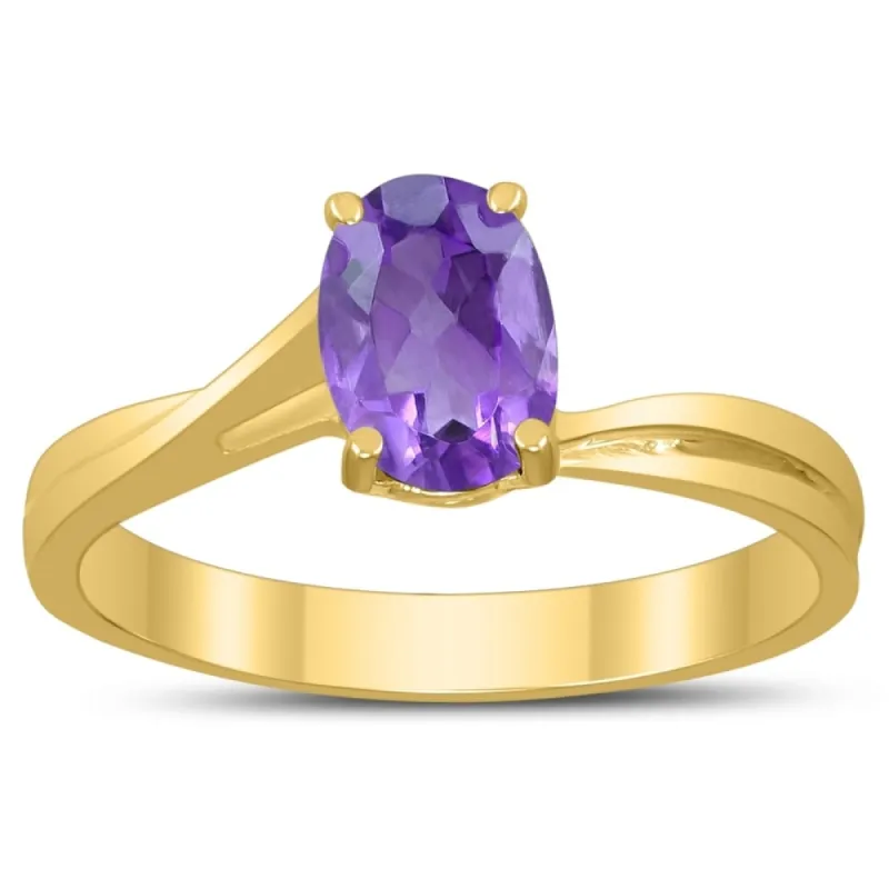 Solitaire Oval 7X5MM Amethyst Gemstone Twist Ring in 10K Yellow Gold sold by Zulily