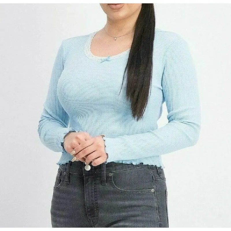 Polly & Esther Juniors' Cropped Thermal T-Shirt Blue Size X-Small sold by Zulily