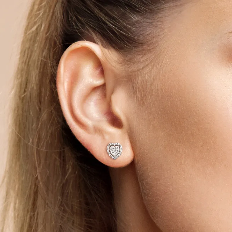 Miadora 1/3ct TDW Diamond Clustered Halo Heart Stud Earrings in Sterling Silver sold by Zulily