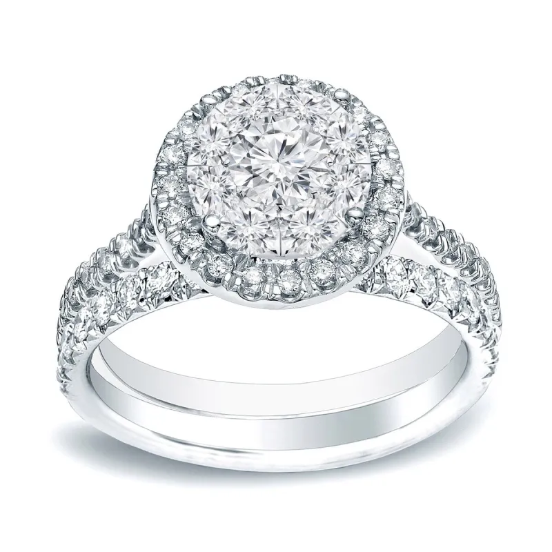 Auriya 3/4ctw Round Halo Diamond Engagement Ring Set 14k Gold sold by Zulily