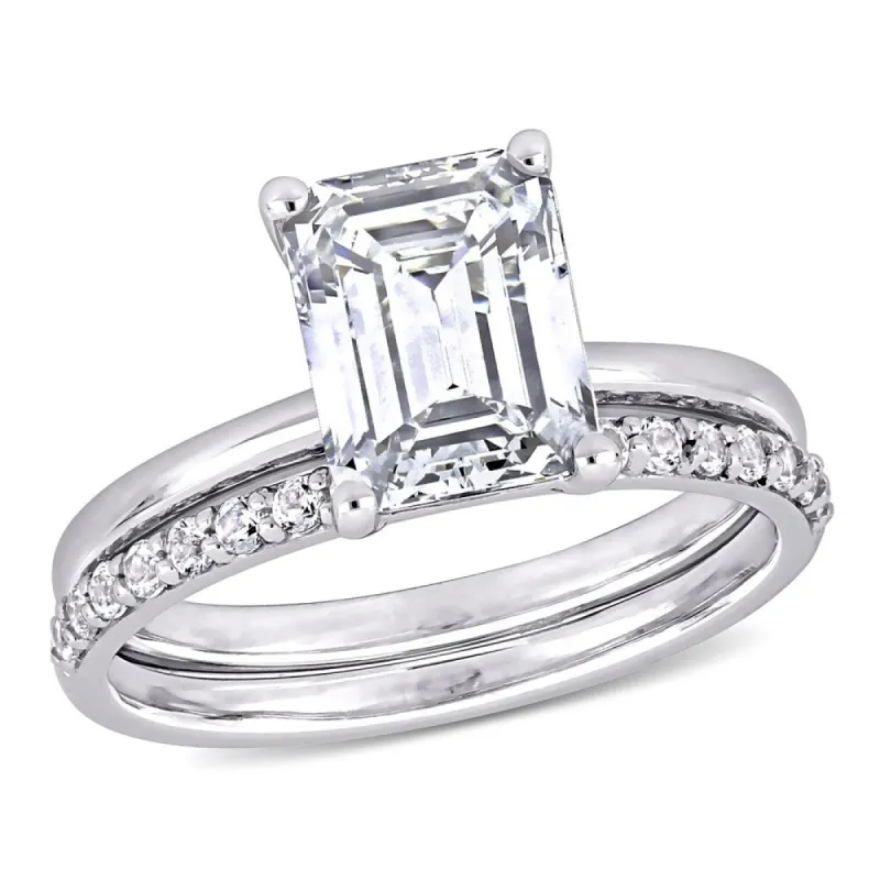 Miadora 10k White Gold Emerald-cut Created White Sapphire Solitaire Wedding Ring Set sold by Zulily