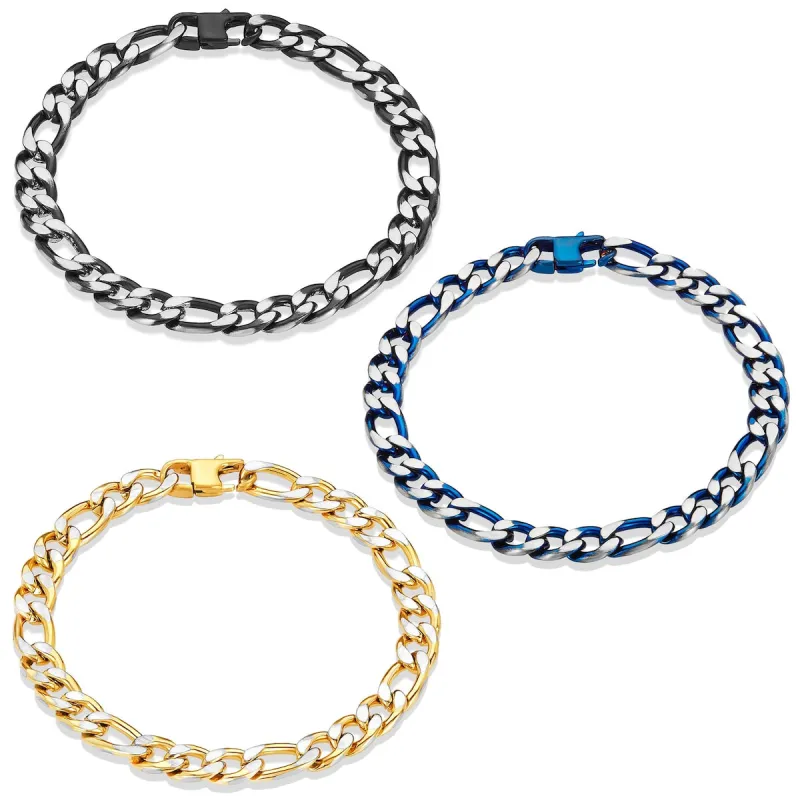 Men's Two Tone Matte Stainless Steel Figaro Chain Bracelet (7.5mm) sold by Zulily