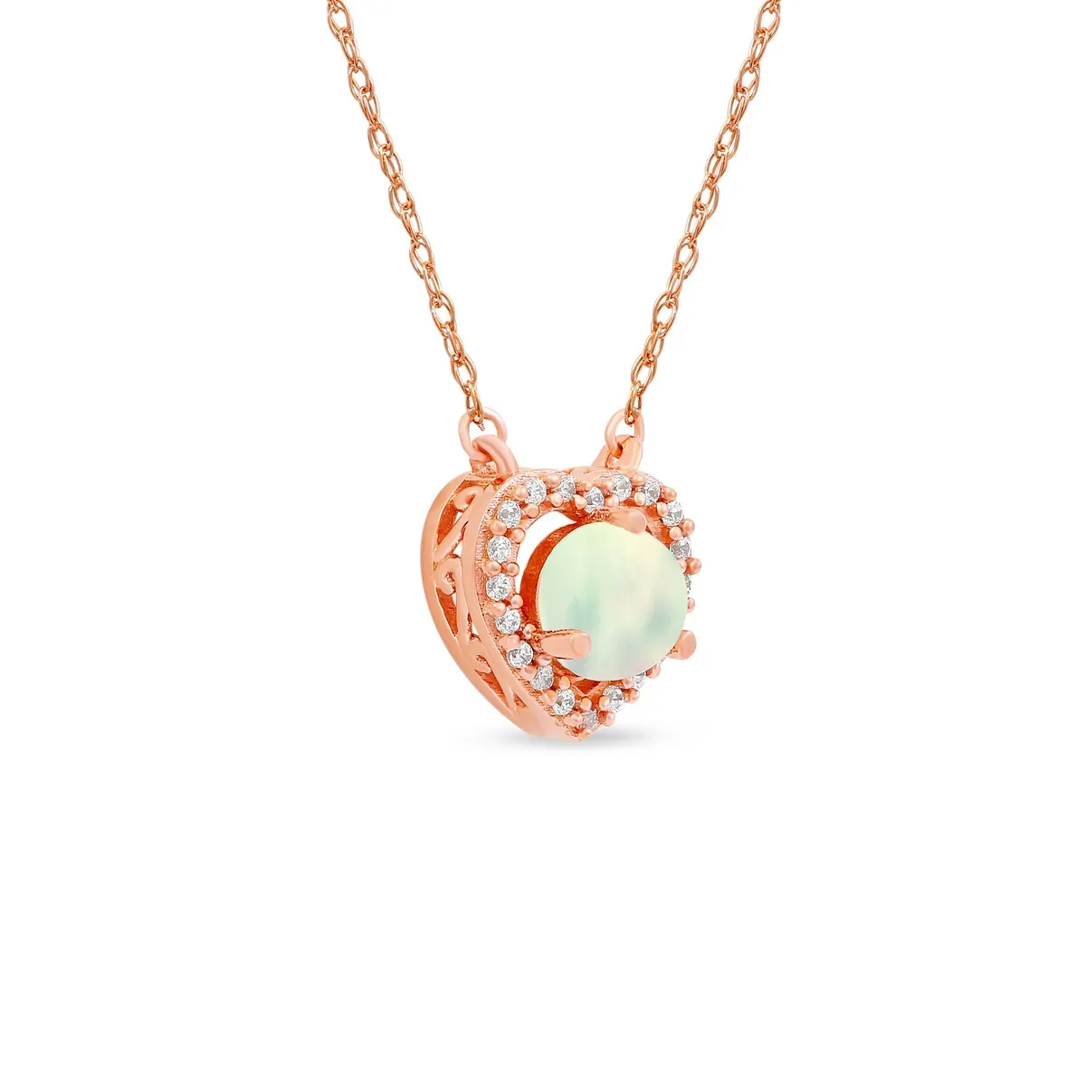 Opal Gemstone 1/10ct TDW Diamond Halo Pendant Necklace in 10k Rose Gold sold by Zulily product image thumbnail 2