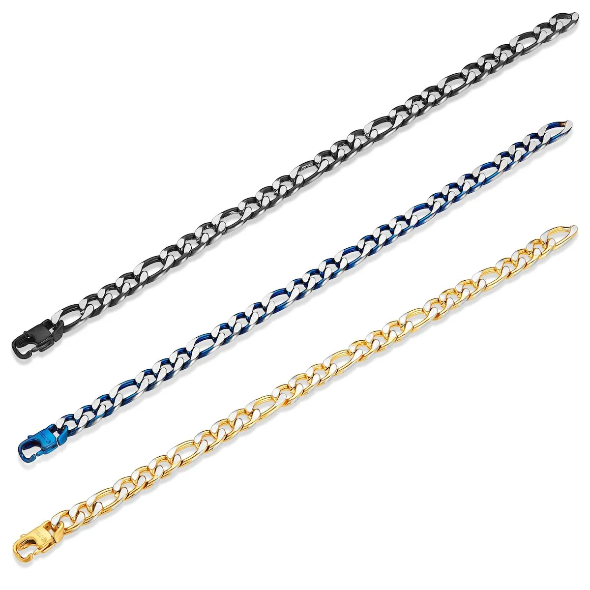 Men's Two Tone Matte Stainless Steel Figaro Chain Bracelet (7.5mm) sold by Zulily product image thumbnail 2
