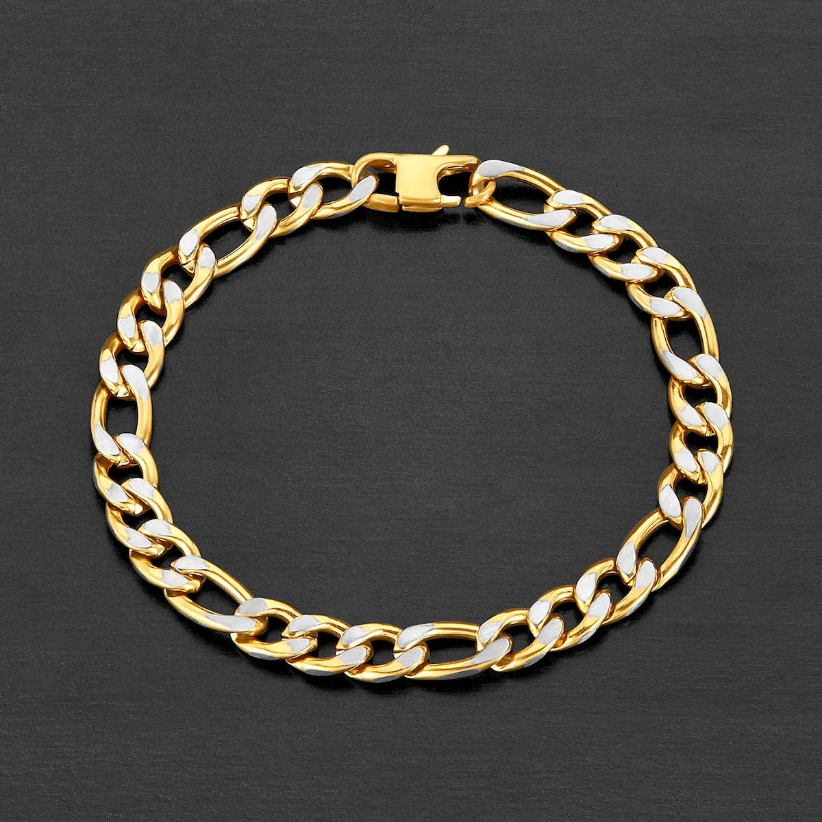 Men's Two Tone Matte Stainless Steel Figaro Chain Bracelet (7.5mm) sold by Zulily product image thumbnail 5